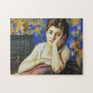 Frau, die sich auf einen Stuhl lehnt Puzzle