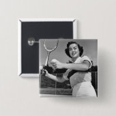 Frau, die Tennis 3 spielt Button (Vorne & Hinten)