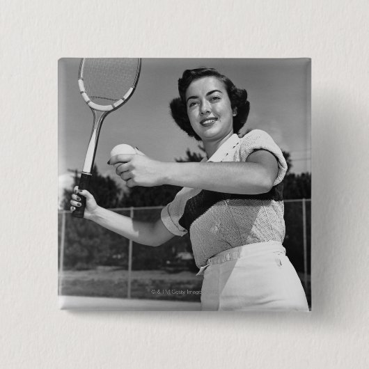 Frau, die Tennis 3 spielt Button (Vorderseite)