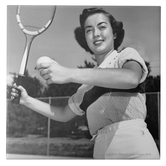 Frau, die Tennis 3 spielt Fliese (Vorderseite)