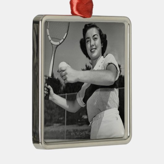 Frau, die Tennis 3 spielt Ornament Aus Metall (Rechts)
