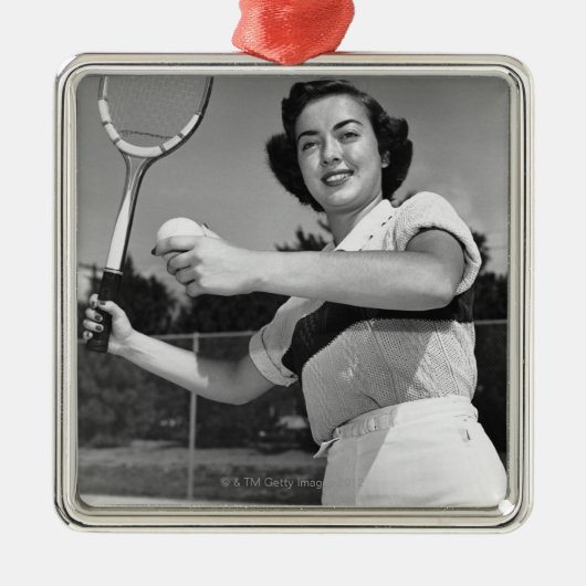 Frau, die Tennis 3 spielt Ornament Aus Metall (Vorne)