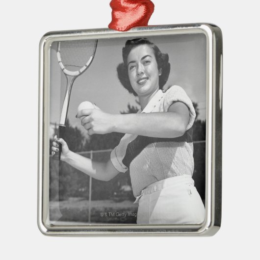 Frau, die Tennis 3 spielt Ornament Aus Metall (Links)