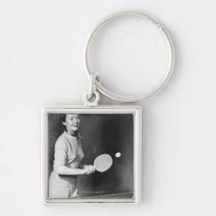 Frau, die Tischtennis spielt Schlüsselanhänger