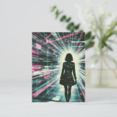 Frau, die verloren im Algorithmus läuft Postkarte (Stehend Vorderseite)