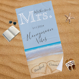 Frau Dusty Blue Beach Wedding 2 Herz Sand | Strandtuch