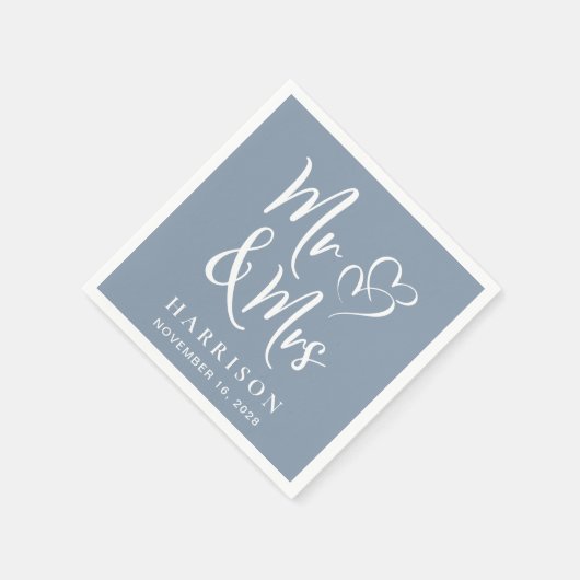 Frau Dusty Blue Wedding Reception Serviette (Ecke)