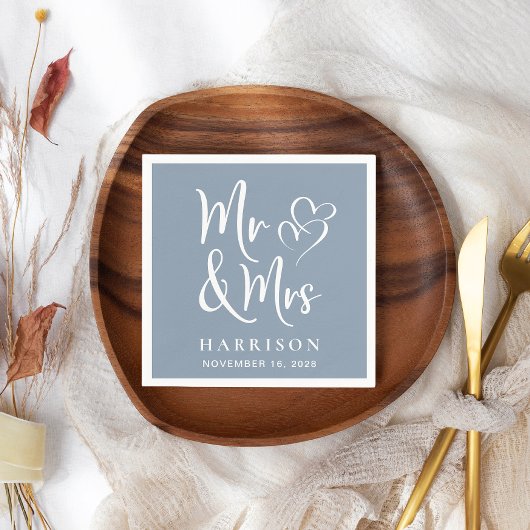 Frau Dusty Blue Wedding Reception Serviette