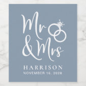 Frau Dusty Blue Wedding Weinetikett (Einzelnes Label)