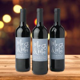 Frau Dusty Blue Wedding Weinetikett