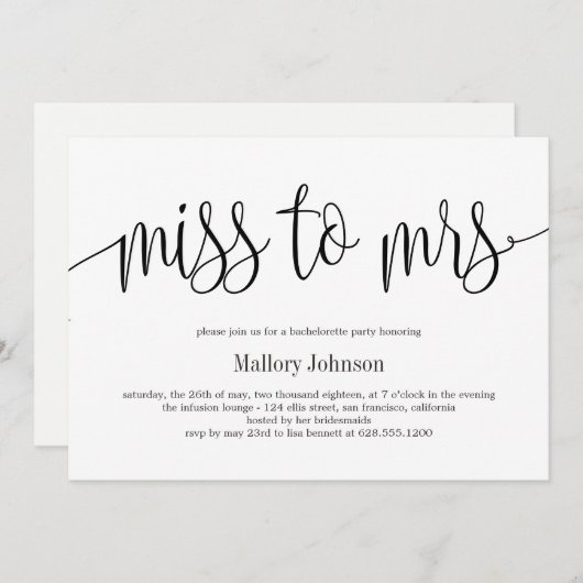 Frau EDITABLE COLOR Junggeselinnen-Abschied Einladung (Vorne/Hinten)