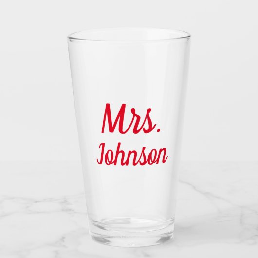 Frau Ehefrau Couple Monogram Red Bold Name Gift Glas (Vorderseite)