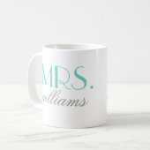 Frau Elegant Aqua Personalisiert Wedding Monogram Kaffeetasse (Vorderseite Links)