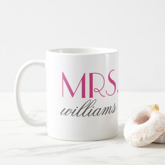 Frau Elegant Hot Pink Personalisiert Wedding Monog Kaffeetasse (Mit Donut)