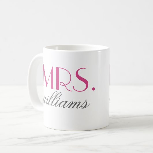 Frau Elegant Hot Pink Personalisiert Wedding Monog Kaffeetasse (Vorderseite Links)