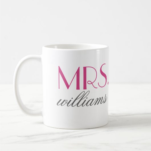 Frau Elegant Hot Pink Personalisiert Wedding Monog Kaffeetasse (Links)