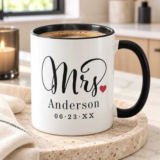Frau Elegant Script Heart Custom Wedding Monogram Tasse