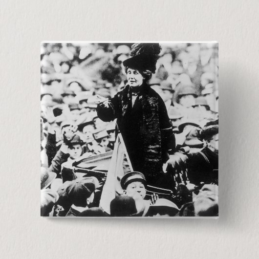 Frau Emmeline Pankhurst Addressing eine Menge Button (Vorderseite)