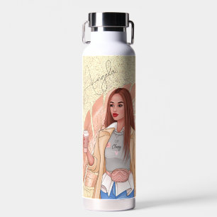 Frau Fashionista Pink Gold Red Hair Water Flasche