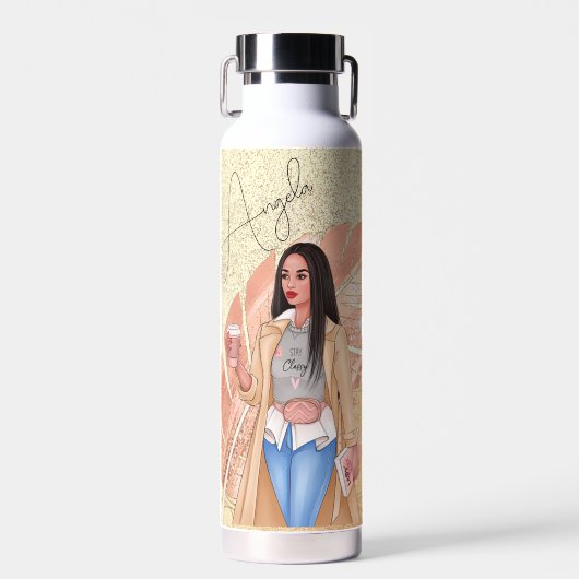 Frau Fashionista Pink Gold Wasserflasche Trinkflasche (Vorne)