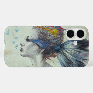 Frau Fisch Meerjungfrau Portrait Surreal Zeichnung iPhone 16 Hülle