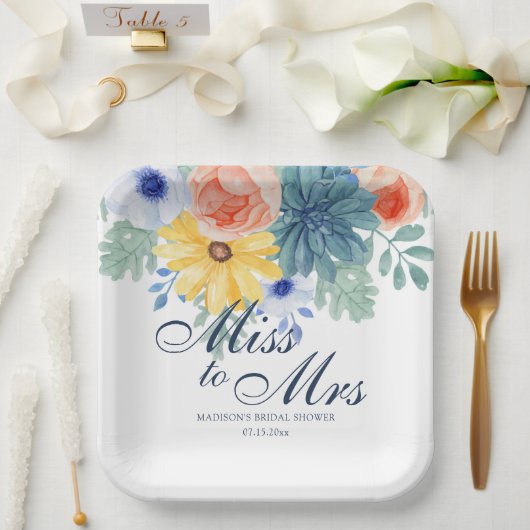 Frau Floral Succulent Macaron Brautparty Pappteller (Hochzeit)
