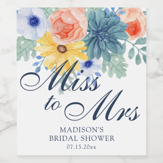 Frau Floral Succulent Macaron Brautparty Weinetikett (Einzelnes Label)