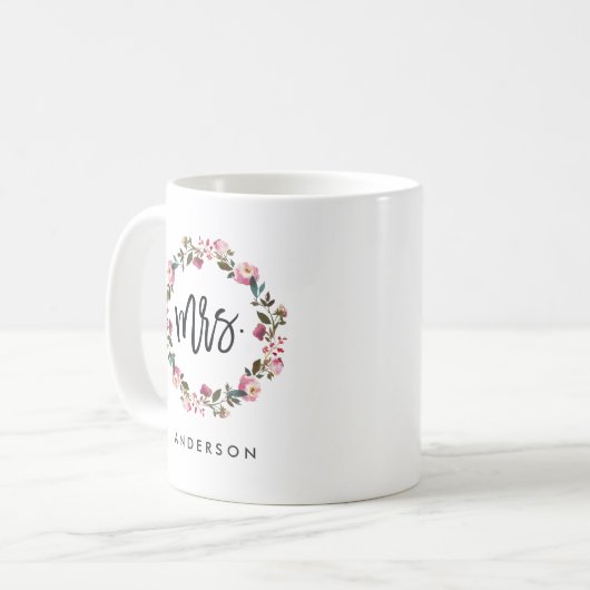Frau Floral Wreath Personalized Kaffeetasse (Vorderseite Links)