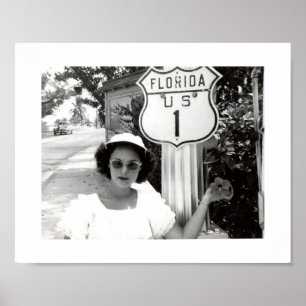 Frau Florida Rte. 1 Verkehrsschild Vintage Poster