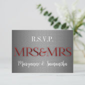 Frau & Frau Gay Lesbian Wedding RSVP in Silver (Stehend Vorderseite)