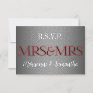 Frau & Frau Gay Lesbian Wedding RSVP in Silver Karte