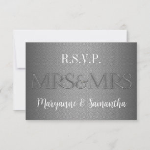 Frau & Frau Gay Lesbian Wedding RSVP in Silver Karte