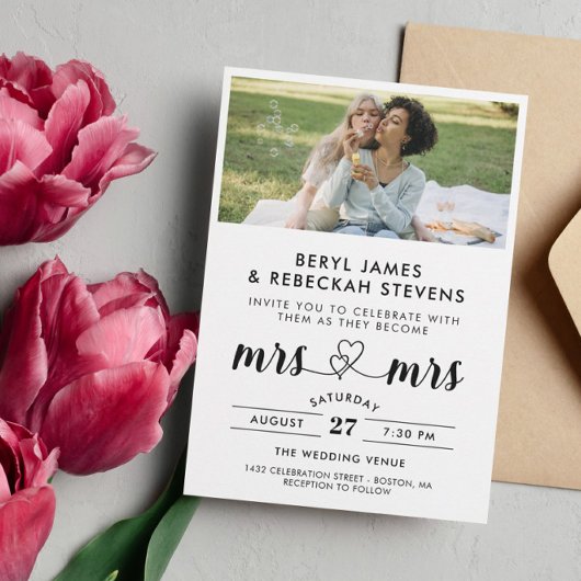 Frau & Frau informelle Hochzeit des Fotos Einladung