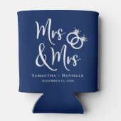 Frau & Frau Lesbian Navy Blue Gastgeschenk Hochzei Dosenkühler (Rückseite)