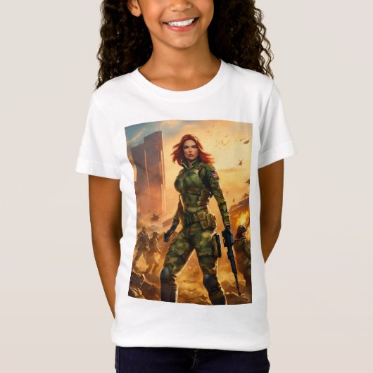 Frau G. I. Joe Scarlett mit Design T-Shirt (Vorderseite)