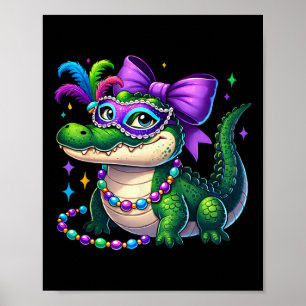 Frau Gator Mardi Gras Vibes Louisiana Crocodile Ma Poster