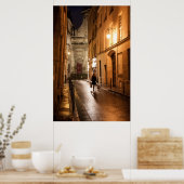 Frau geht nachts mit ihrem Hund spazieren Poster (Küche)