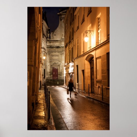 Frau geht nachts mit ihrem Hund spazieren Poster (Vorne)