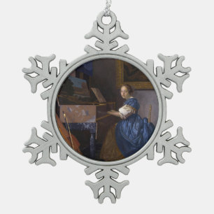 Frau gesetzt an einem Virginal durch Vermeer Schneeflocken Zinn-Ornament
