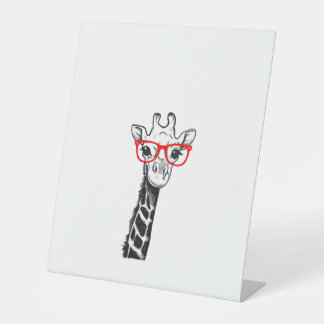 Frau Giraffe mit Brille Geschenk für Zoo Animal Lo Sockelschild