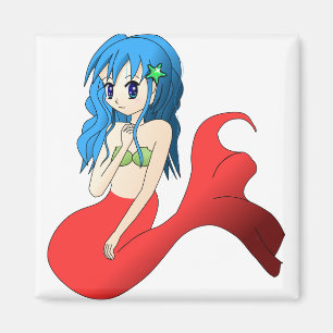 Frau Girl Nixie Mermaid Blue Red Red Magnet