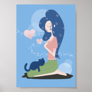 FRAU GIRL UND CAT ART POSTER
