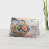 Frau glücklichen Muttertag mit Blumenkorb Strand Karte (Vorderseite)