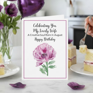 Frau glücklicher August-Geburtstag lila Mohn Karte
