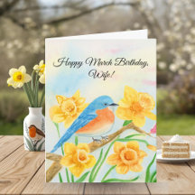 Frau glücklicher März Geburtstag Blaue Vogel