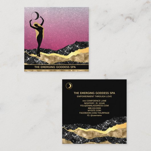 *~* Frau Goddess Moon Rose Blue Pastel Glitzer Quadratische Visitenkarte (Vorne/Hinten)