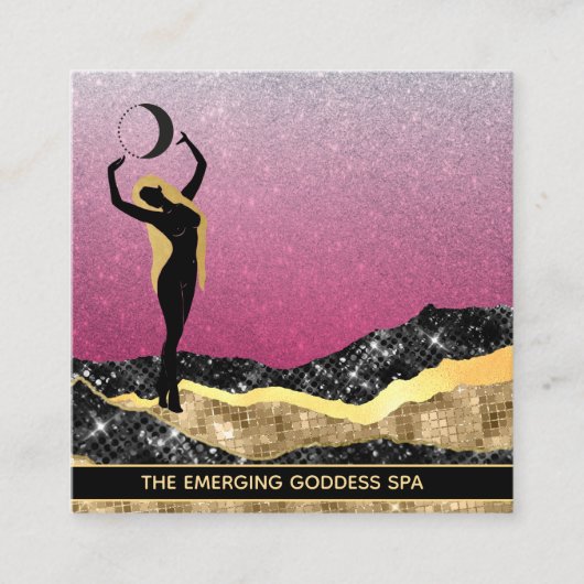 *~* Frau Goddess Moon Rose Blue Pastel Glitzer Quadratische Visitenkarte (Vorderseite)