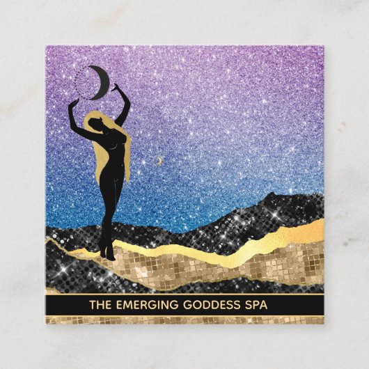 *~* Frau Goddess Ombre Moon Denim Blue Glitzer Quadratische Visitenkarte (Vorderseite)