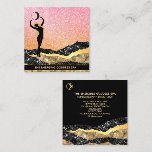 *~* Frau Goddess Ombre Peach Moon Glitzer Quadratische Visitenkarte (Vorne/Hinten)