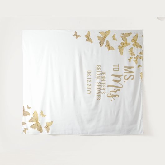 Frau Gold Butterflies Chic White Bridal Hintergrun Wandteppich (Vorderseite (Horizontal))